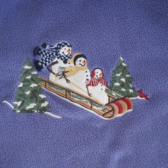Vintage Croft & Barrow Lavender Embroidered Snowman Fleece Crewneck Sweater L - Picture 9 of 11